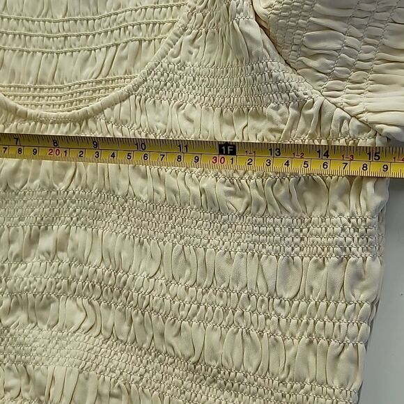 FRAME Smocked Scoop Neck Top Long Sleeve Cream Bone Stretch - Picture 8 of 10